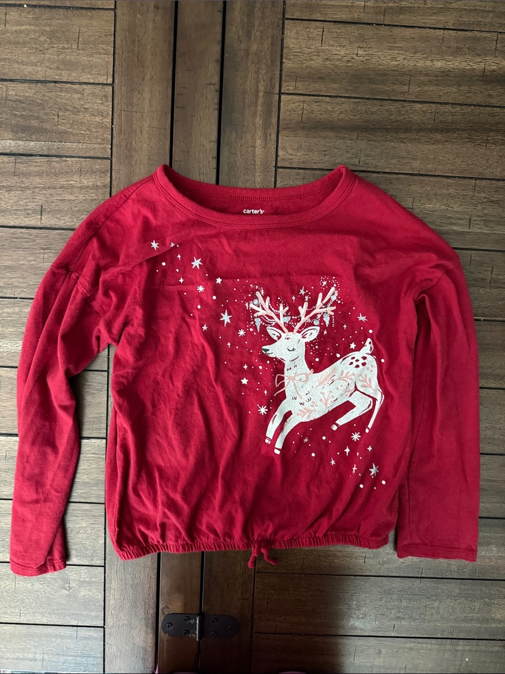 Carter's Red Long-Sleeve Top with White Reindeer Graphic
